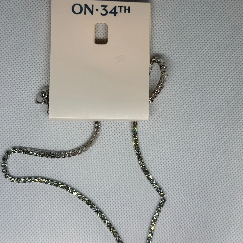 On 34th Crystal Tennis Necklace Silver Tone Rhinestone Chain NWT $49.50 - Picture 3 of 4